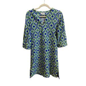 Jude Connally Marlowe Trellis Cobalt Kelly Dress Tropical Geometric Sz XS USA